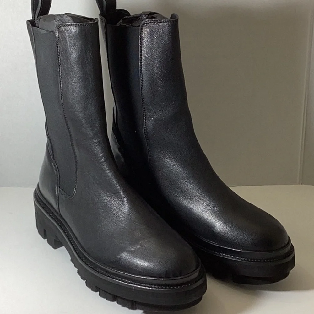 AllSaints Billie tall chunky leather Chelsea boots in black